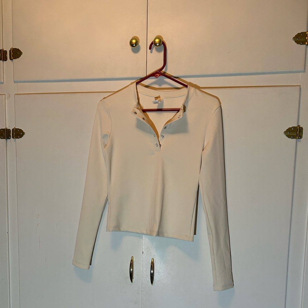 90 Degree By Reflex Cream Button Down Shirt - Picture 2 of 6